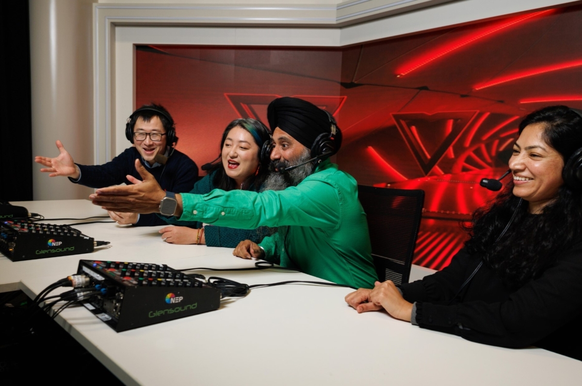 AFL commentators L to R Barney Yu Xia Agnes Yao Lu Mandarin Harbir Singh Kang and Rajbir Ghuman Hindi