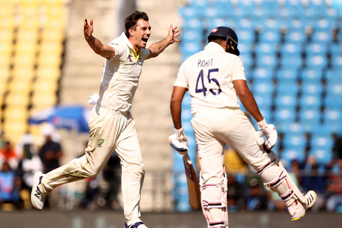 Pat Cummins Celebrates a Test Wicket in India
